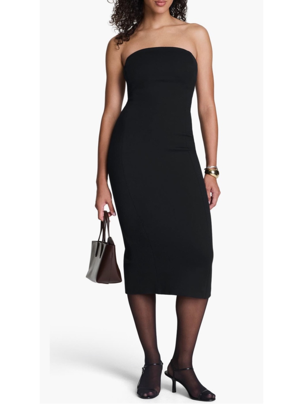 SPANX Black Strapless Midi Ponte Dress